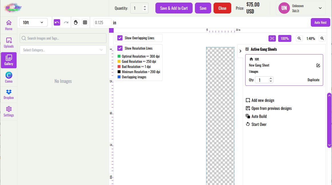 Direct-to-Film Transfer Gang Sheet Builder