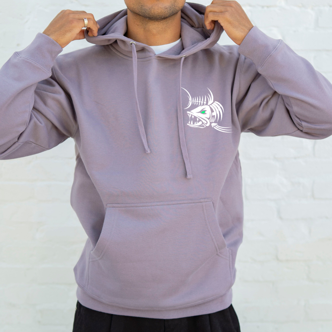 Man wearing hoodie with custom printed Ink Beast Printing Logo on left chest