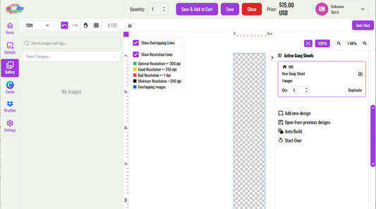 Direct-to-Film Transfer Gang Sheet Builder